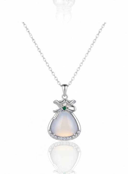 silver neck chain - White Jade Gourd Silver Necklace