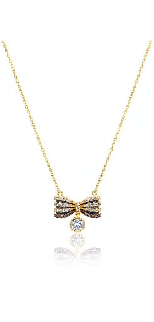 Silver neck chain - Black Gold Bow Necklace