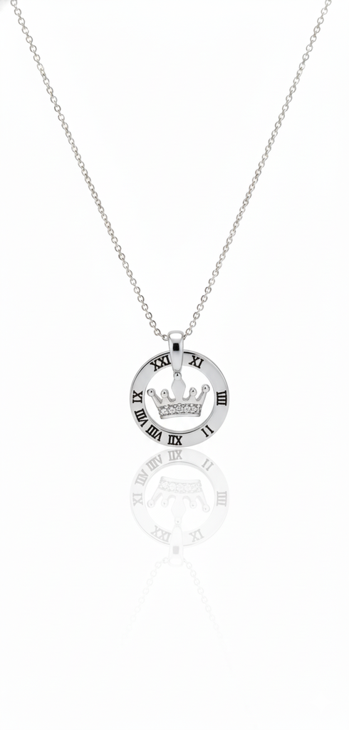 Silver neck chain - Roman Numeral Crown Necklace